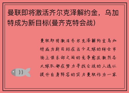 曼联即将激活齐尔克泽解约金，乌加特成为新目标(曼齐克特会战)