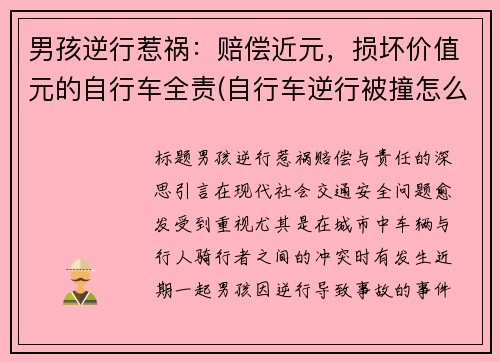 男孩逆行惹祸：赔偿近元，损坏价值元的自行车全责(自行车逆行被撞怎么赔付)