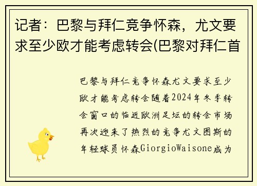 记者：巴黎与拜仁竞争怀森，尤文要求至少欧才能考虑转会(巴黎对拜仁首发)