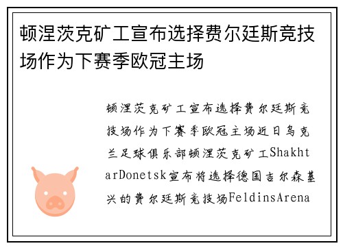 顿涅茨克矿工宣布选择费尔廷斯竞技场作为下赛季欧冠主场